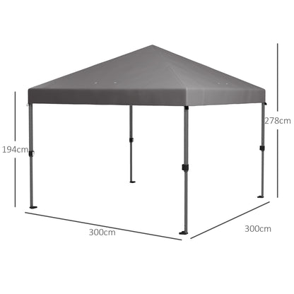 outsunny-3-x-3m-pop-up-gazebo-1-person-easy-up-marquee-party-tent-with-1-button-push-adjustable-straight-legs-wheeled-bag-stakes-ropes-sandbags-instant-shelter-grey