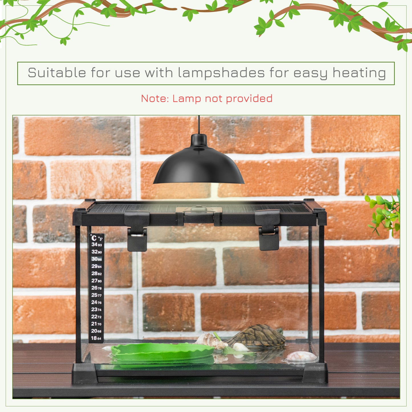 PawHut 50 x 30 x 25 cm Reptile Glass Terrarium, Reptile Breeding Tank, Climbing pet Glass Containers, Arboreal Box, with Strip Patch Thermometer-Black