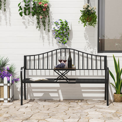 outsunny-outdoor-metal-frame-bench-patio-park-garden-seating-chair-with-foldable-middle-table