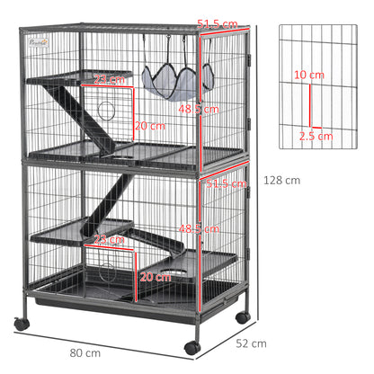 PawHut Small Animal Cage for Chinchilla Ferret Kitten on Wheels with Hammocks Removable Tray, Silver Grey