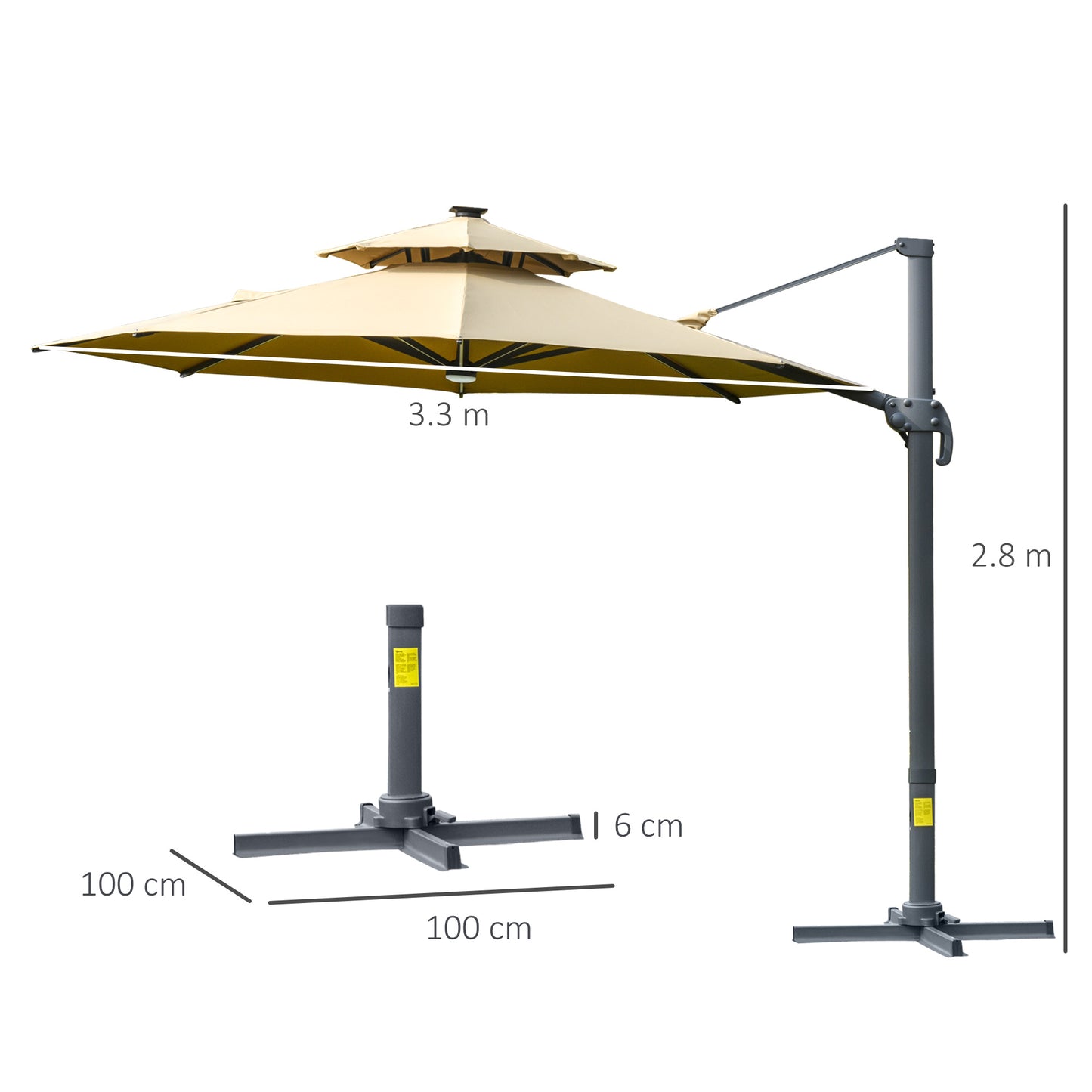 outsunny-3m-cantilever-parasol-w-solar-lights-power-bank-cross-base-adjustable-canopy-360-spin-outdoor-garden-umbrella-2-tier-roof-sun-shade-khaki