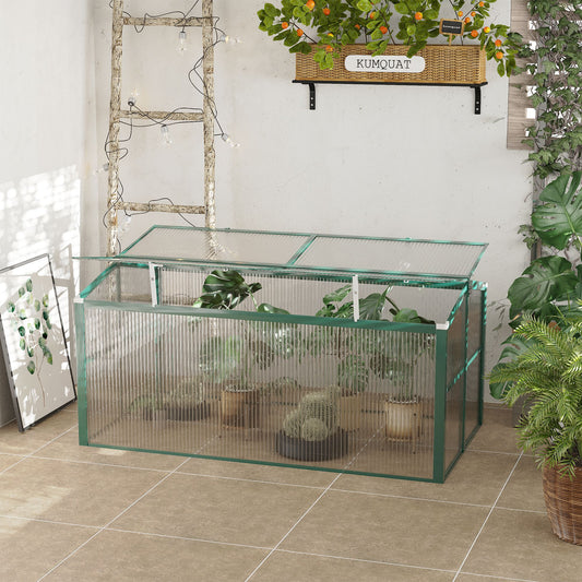 outsunny-aluminium-polycarbonate-greenhouse-cold-frame-grow-house-openable-top-for-flowers-and-vegetables-130x70x61cm