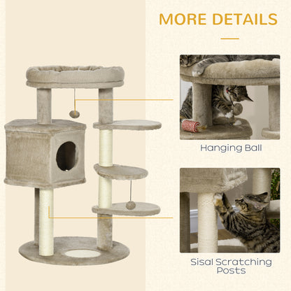 PawHut Cat Tree, Cat Tower for Indoor Cats with Sisal Scratching Post, Ramp, Kitten Bed, Condo, Ball Toy, Brown, 55x55x94 cm