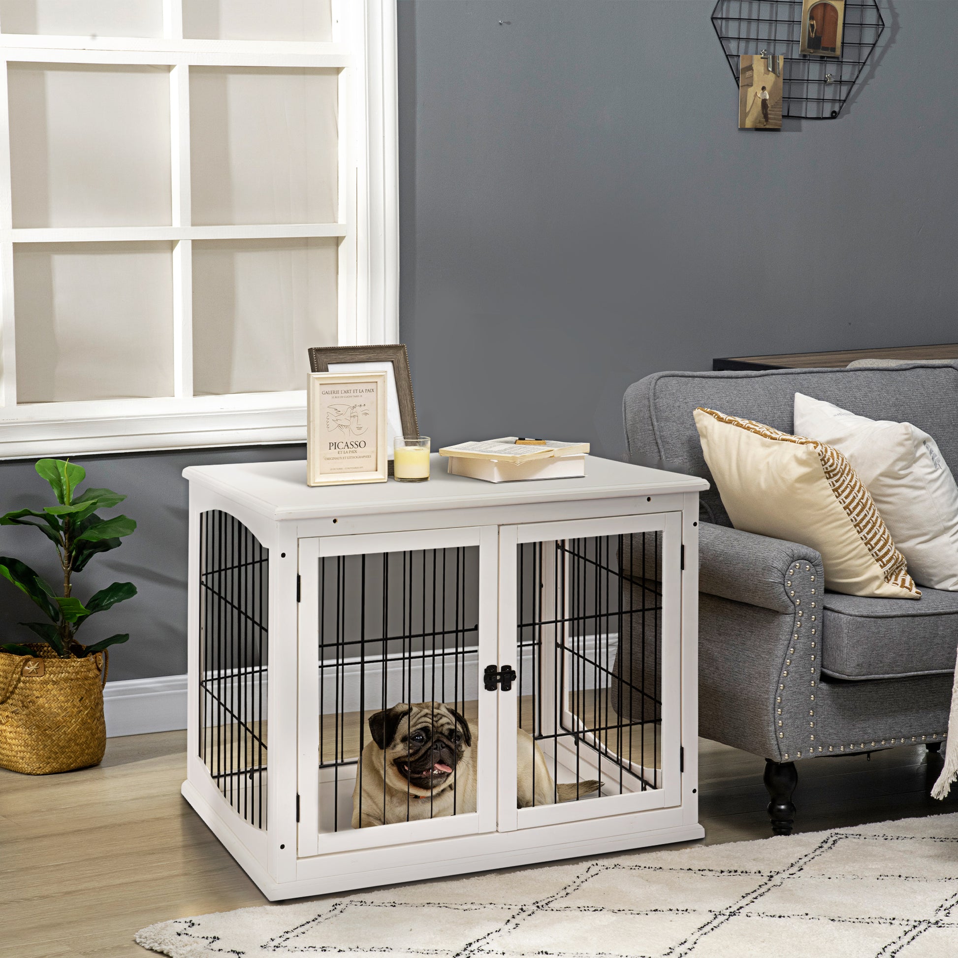 PawHut MDF 3-Door Small Indoor Pet Cage White