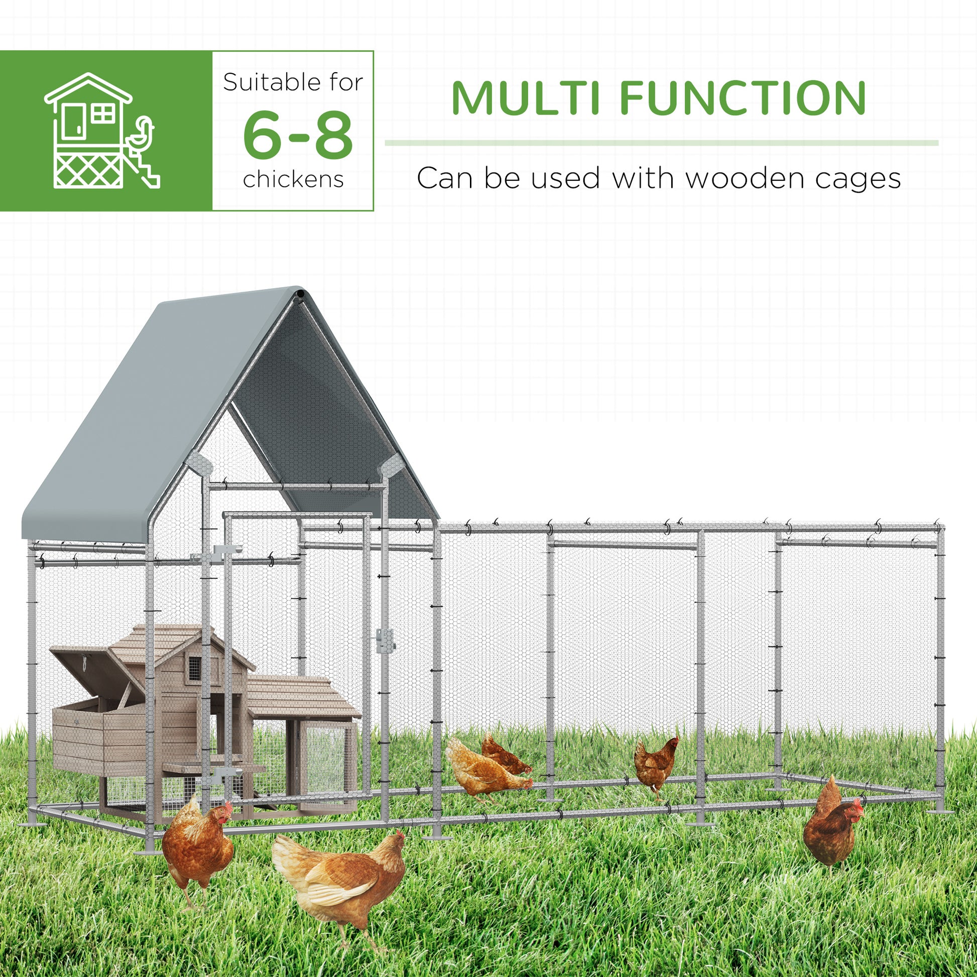 PawHut Walk In Chicken Run, Large Galvanized Chicken House, Hen Poultry House Cage, Outdoor Rabbit Hutch Metal Enclosure w/ Water-Resist Cover