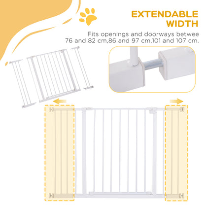 PawHut Pressure Fitted Pet Dog Safety Gate Metal Fence Extending 72-107cm Wide