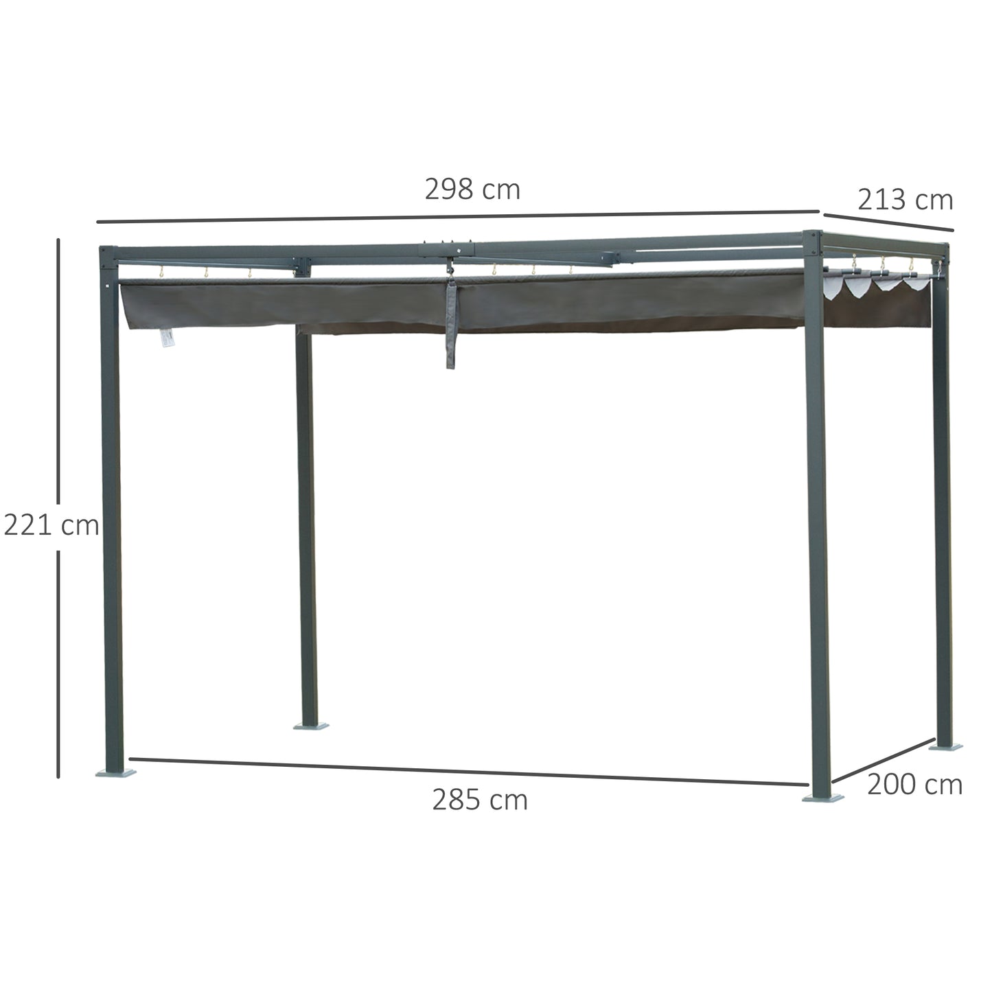 outsunny-3-x-2-m-outdoor-pergola-gazebo-wall-mounted-retractable-canopy-garden-shelter-sun-shade-party-with-metal-frame-grey