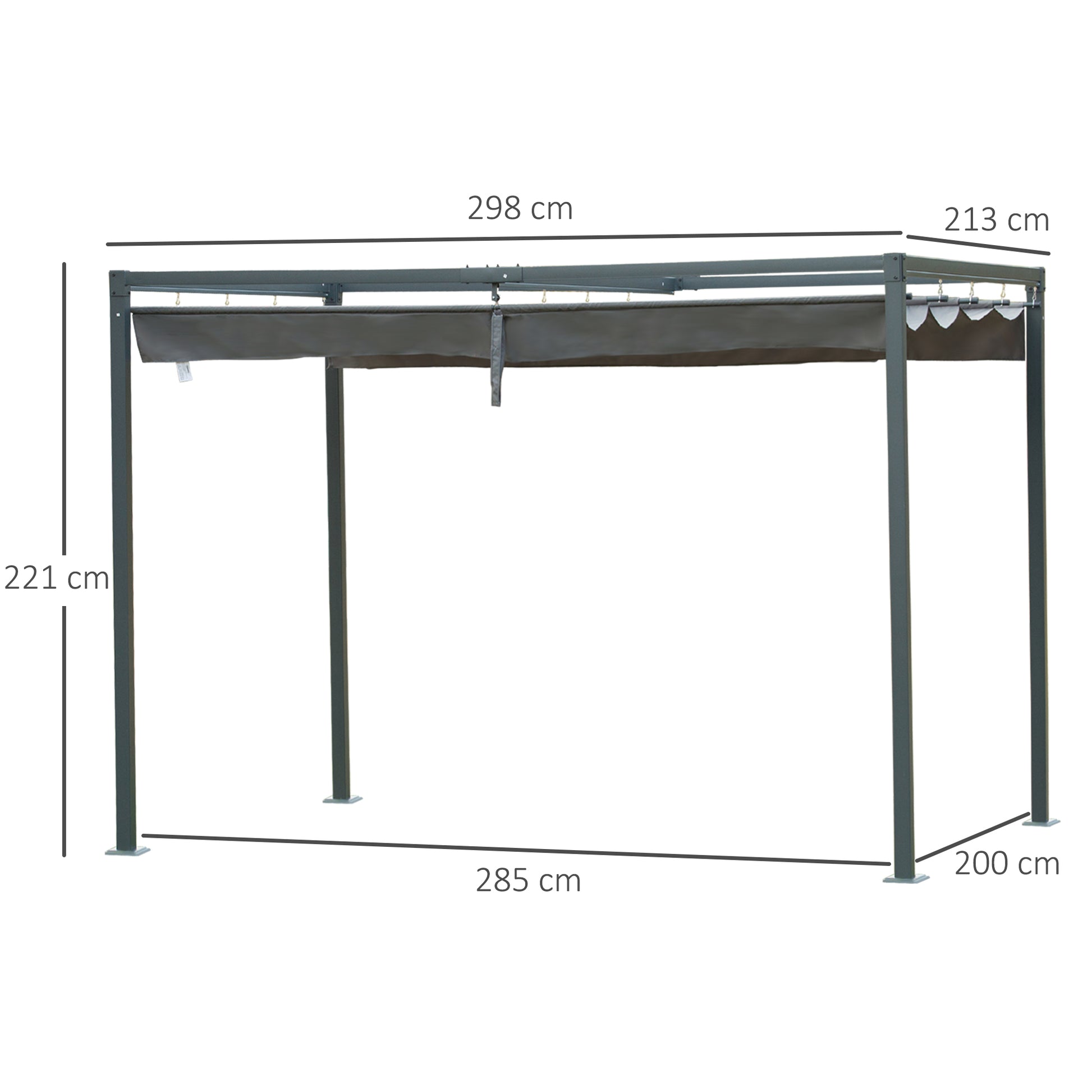 outsunny-3-x-2-m-outdoor-pergola-gazebo-wall-mounted-retractable-canopy-garden-shelter-sun-shade-party-with-metal-frame-grey