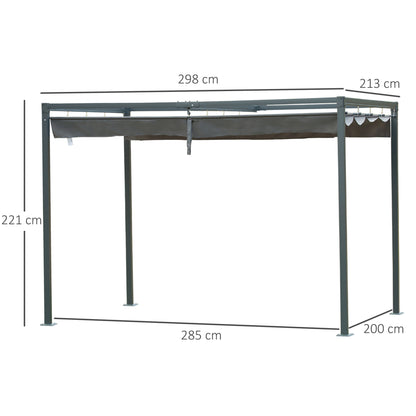 outsunny-3-x-2-m-outdoor-pergola-gazebo-wall-mounted-retractable-canopy-garden-shelter-sun-shade-party-with-metal-frame-grey