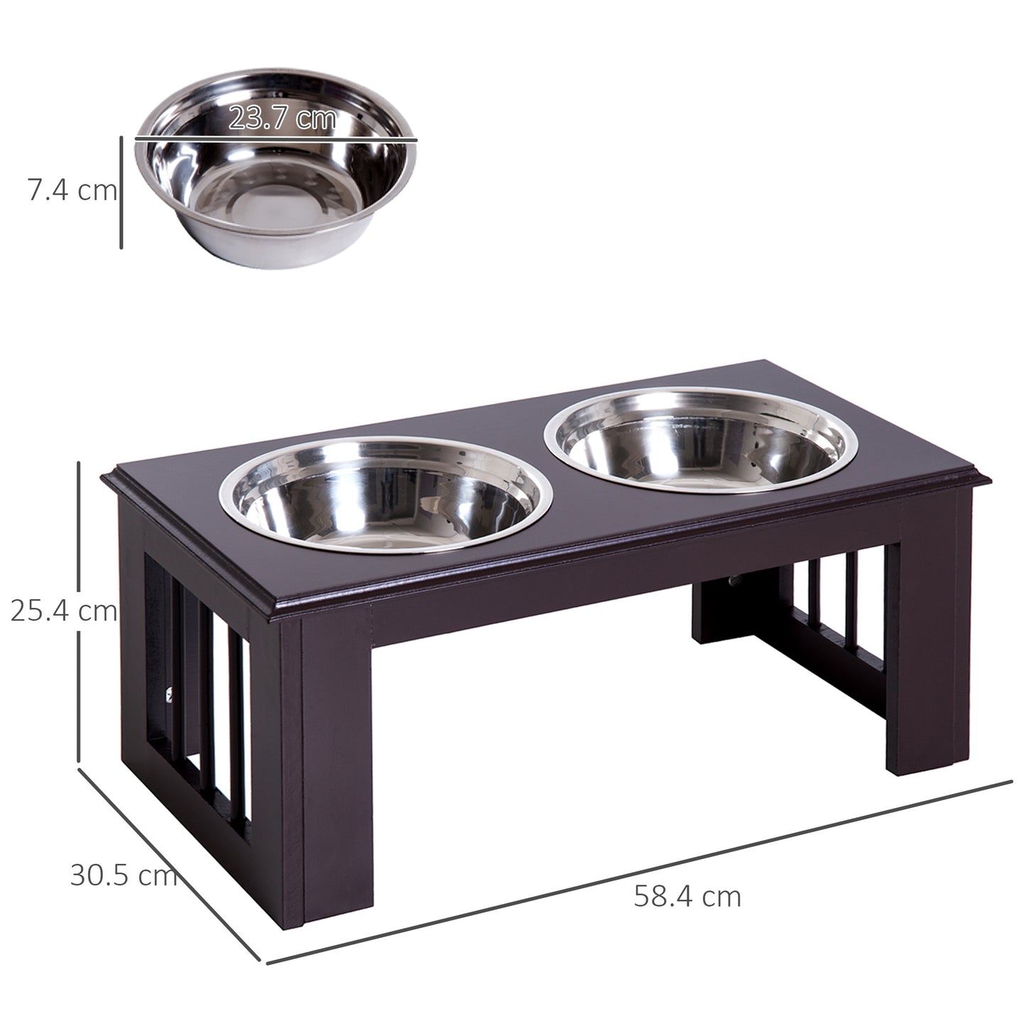 Pawhut Stainless Steel Pet Feeder, 58.4Lx30.5Wx25.4H cm-Brown