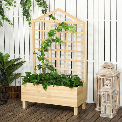 outsunny-garden-planters-with-trellis-for-vine-climbing-distressed-wooden-raised-beds-90x43x150cm-natural-tone