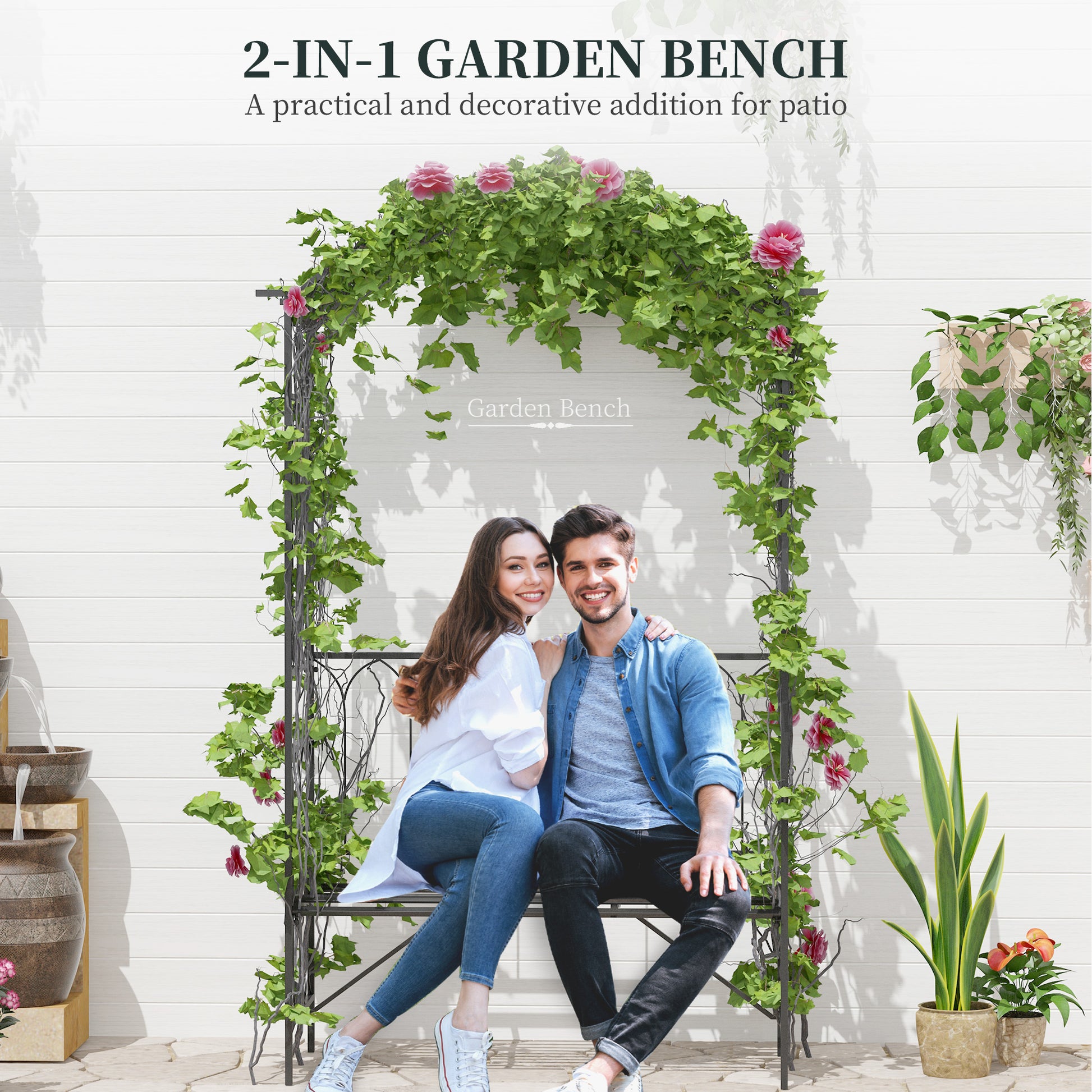 outsunny-garden-metal-arch-bench-outdoor-2-seater-chair-patio-rose-trellis-arbour-pergola-for-climbing-plant-vintage-classic-black-115x50x203h-cm