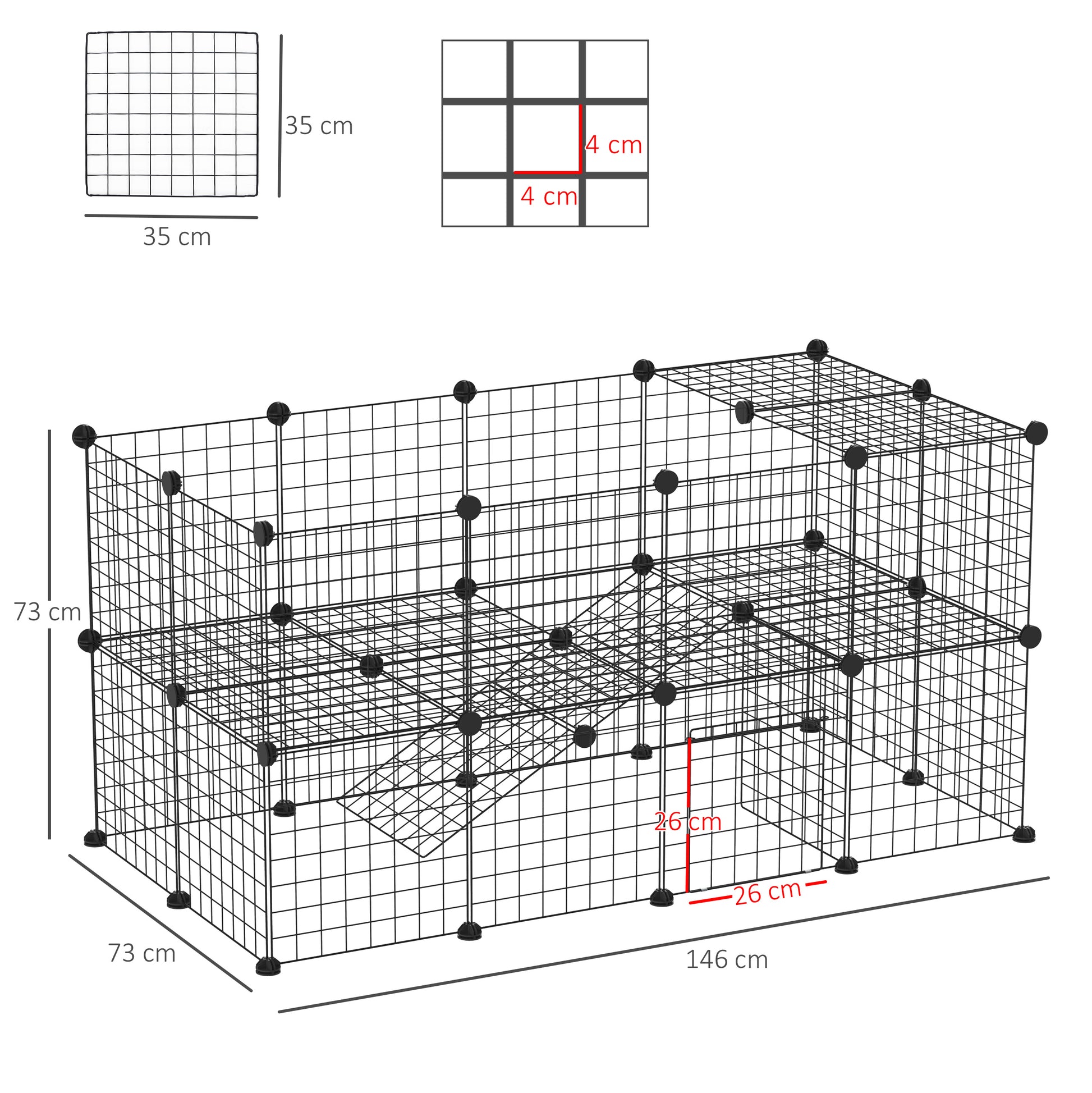 Pawhut Guinea Pig Playpen Rabbit Playpen Metal Wire Fence Indoor Outdoor Small Animal Cage 36 Panel Enclosure Black