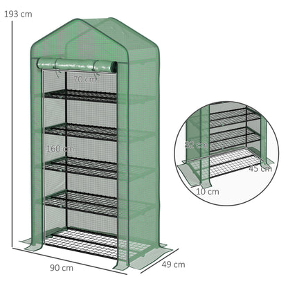 outsunny-5-tier-widened-mini-greenhouse-w-reinforced-pe-cover-portable-green-house-w-roll-up-door-wire-shelves-193h-x-90w-x-49dcm-green