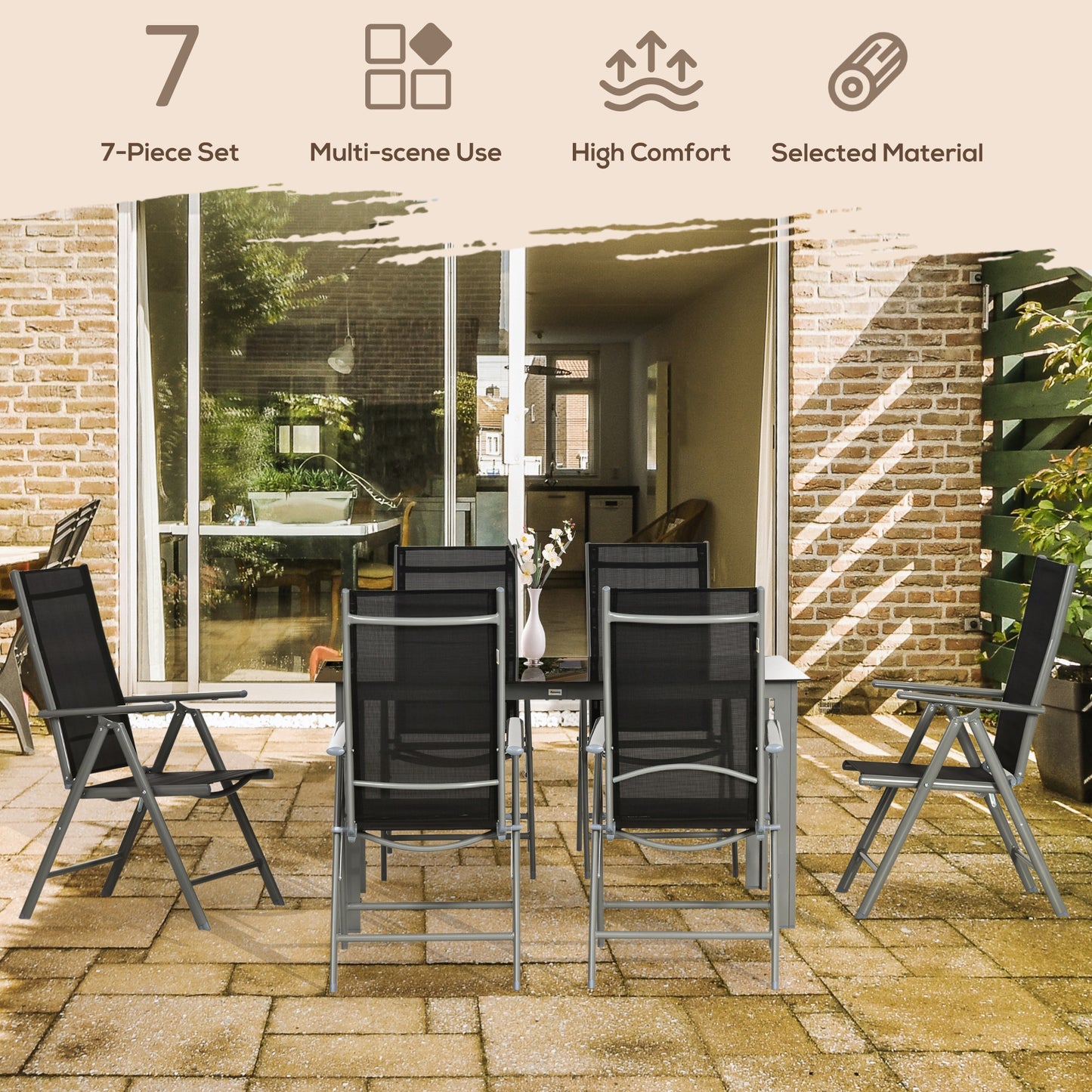 outsunny-7-piece-garden-dining-set-outdoor-table-and-6-folding-and-reclining-chairs-aluminium-frame-tempered-glass-top-table-texteline-seats-black