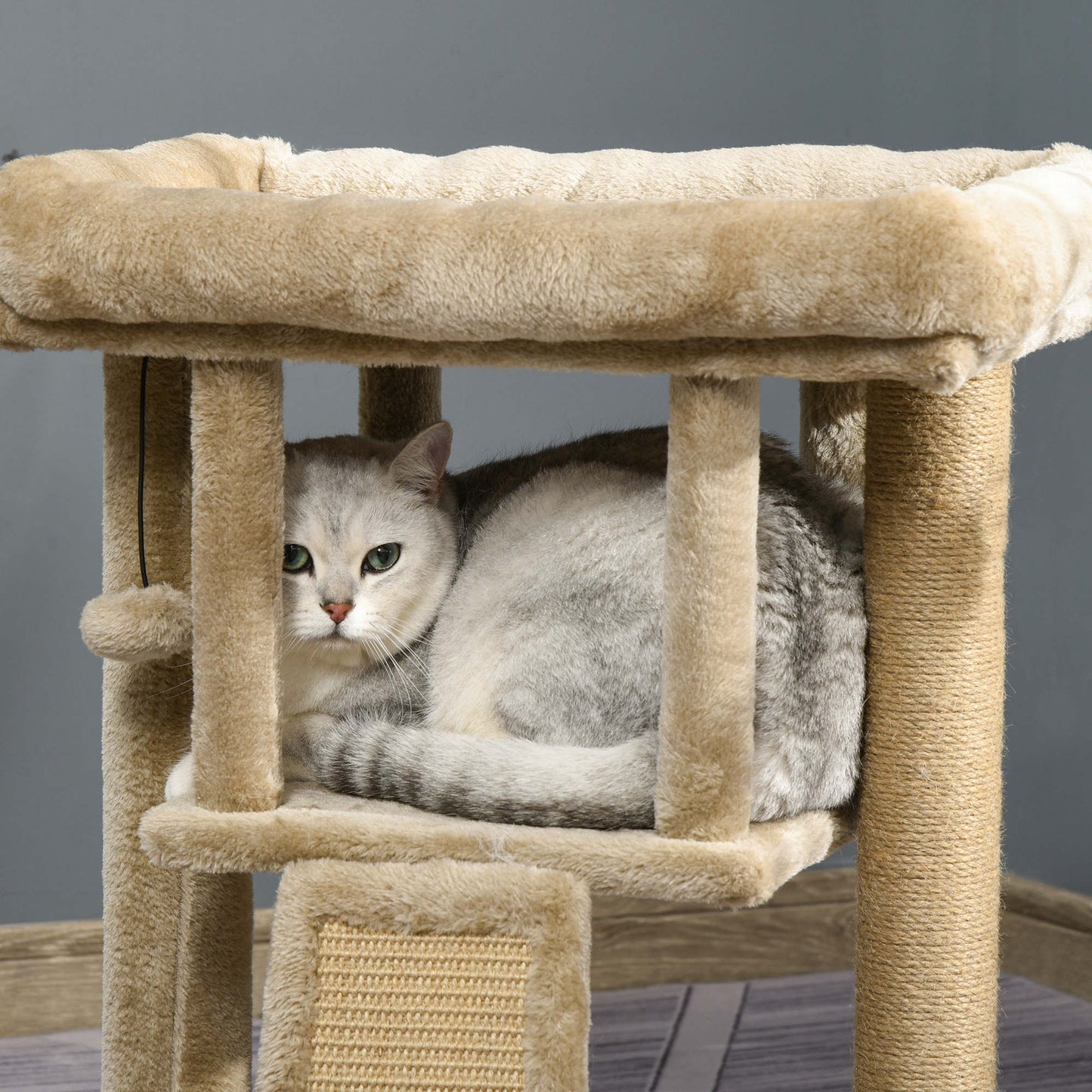 PawHut Cat tree Tower Climbing Activity Center Kitten Furniture with Jute Scratching Pad Ball Toy Condo Perch Bed Post 40 x 40 x 57cm Coffee