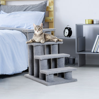 PawHut Pet Stair Pet Steps for Bed Cat Little Older Animal Climb Ladder Portable Pet Access Assistance 63.5x43x60cm Grey