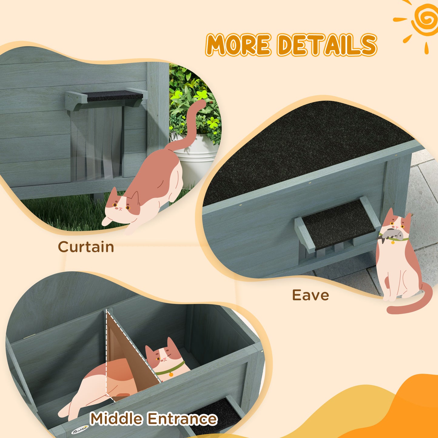 PawHut Feral Cat House Wooden Insulated with Removable Floor, Waterproof Openable Roof - Charcoal Grey