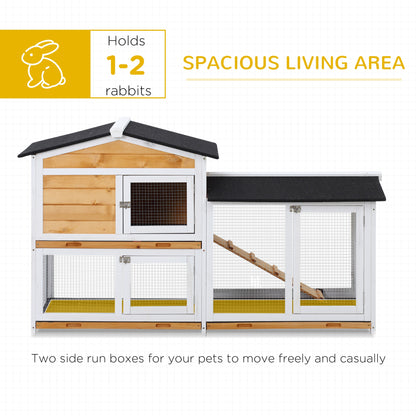 PawHut 2-Tier Rabbit Hutch Wooden Guinea Pig House Pet Cage Outdoor w/ Sliding-out Tray Ramp, 157.4x53x93.5cm, Yellow