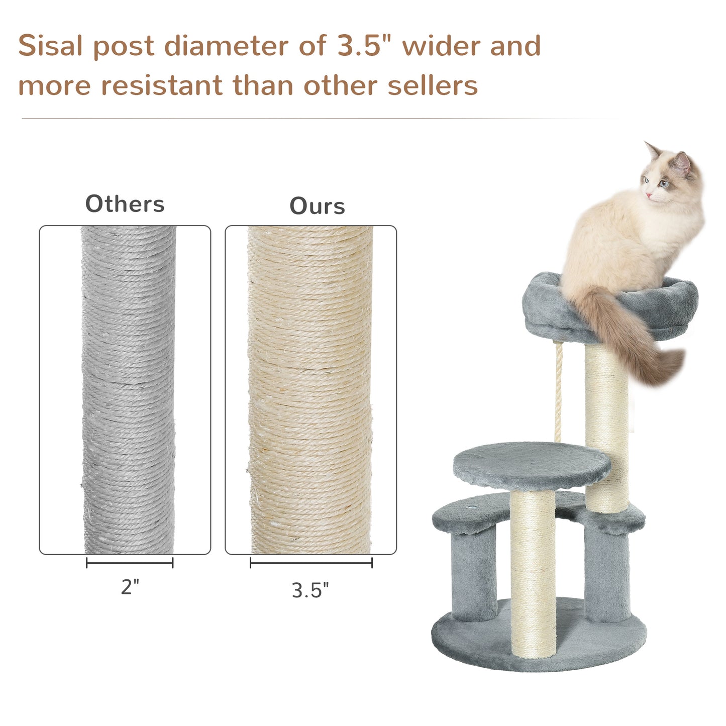 Pawhut 65 cm Cat Tree Kitty Scratcher Kitten Activity Center Scratching Post Playhouse 2 Perch w/Hanging Sisal Rope Grey