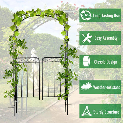 outsunny-garden-decorative-metal-arch-with-gate-outdoor-patio-trellis-arbor-for-climbing-plant-archway-antique-black-108l-x-45w-x-215hcm