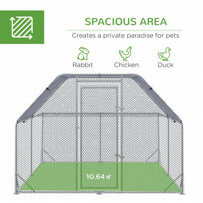 PawHut Chicken Run with Roof, Walk In Chicken Coop for 10-12 Chickens, Hen House Duck Pen Outdoor, 2.8 x 3.8 x 2 m