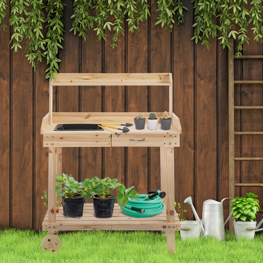 outsunny-garden-potting-bench-table-wooden-work-station-outdoor-planting-workbench-with-2-wheels-sink-drawer-large-storage-spaces-92x45x119cm