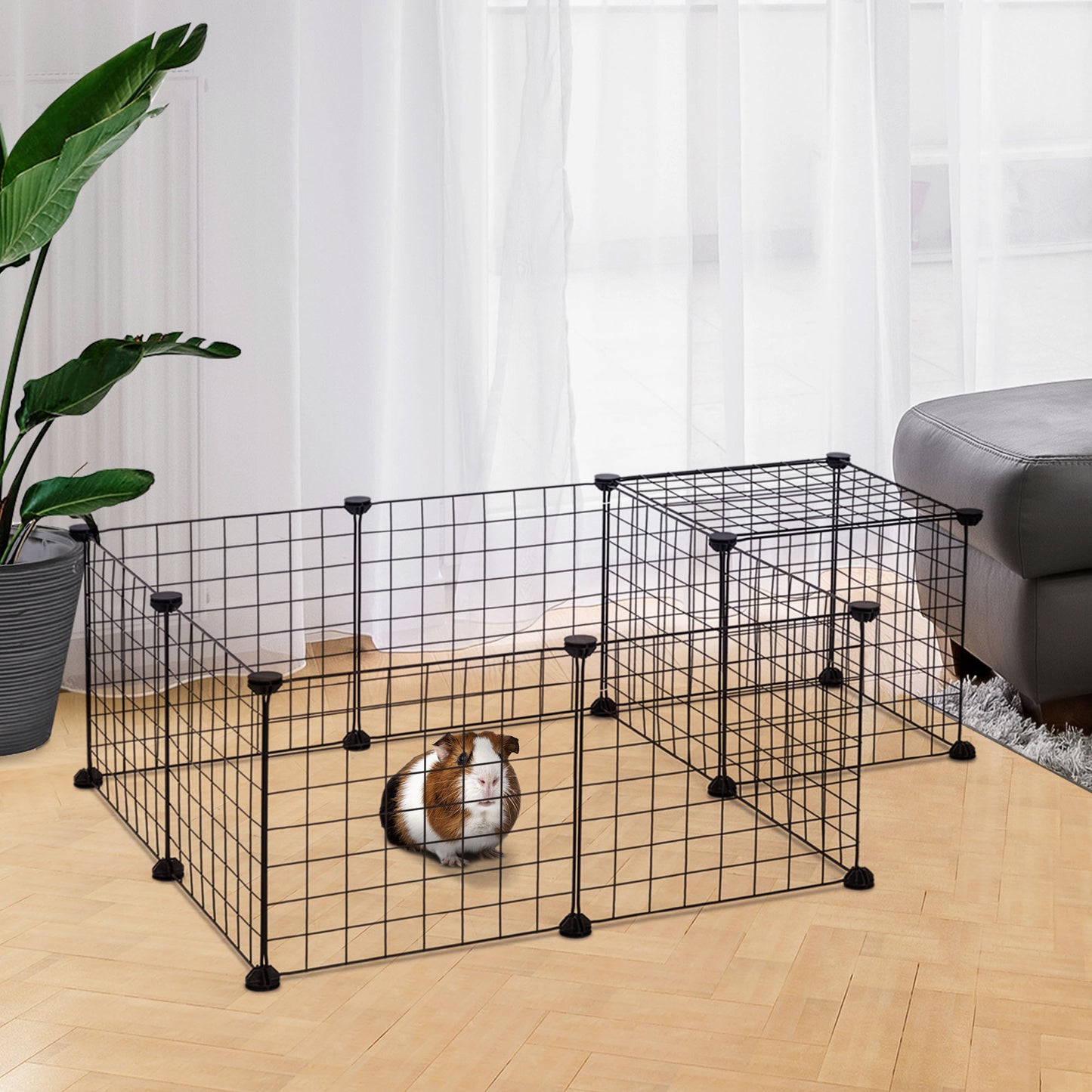 PawHut Modular Pet Playpen Metal Wire, 106Lx73Wx36Hcm-Black