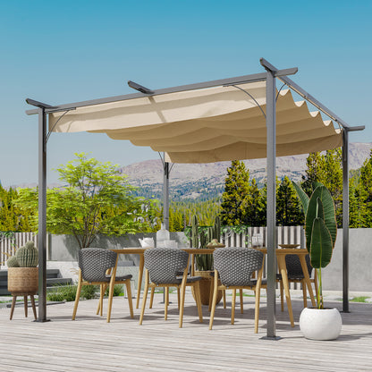 outsunny-3-x-3m-metal-pergola-gazebo-awning-retractable-canopy-outdoor-garden-sun-shade-shelter-marquee-party-bbq-beige