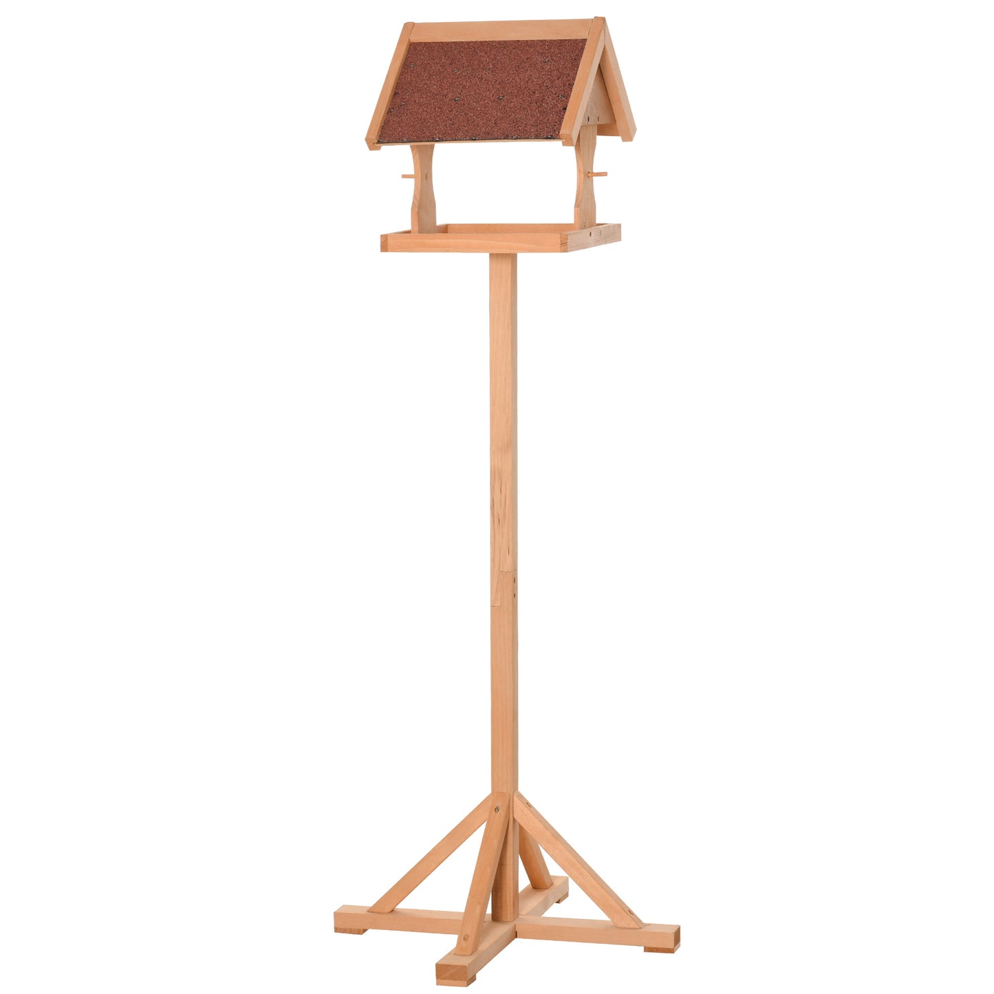 PawHut Wooden Bird Feeder Table Freestanding with Weather Resistant Roof Cross-shaped Support Feet for Backyard Pre-cut 55 x 55 x 144cm Natural