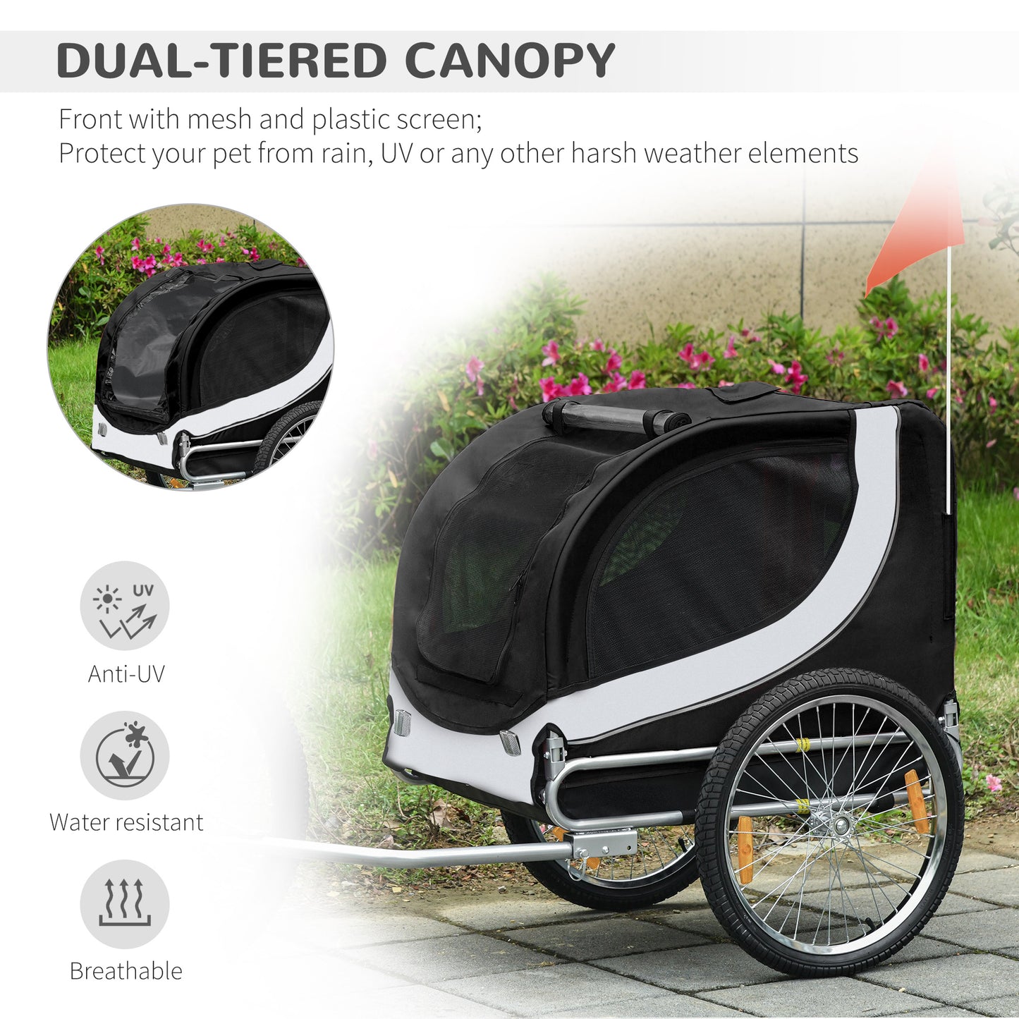 PawHut Dog Bike Trailer Steel Pet Cart Carrier for Bicycle Kit Water Resistant Travel White and Black