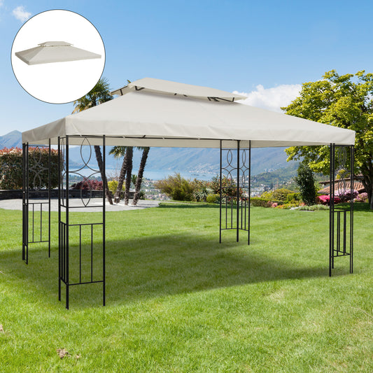 outsunny-3x4m-gazebo-replacement-roof-canopy-2-tier-top-uv-cover-garden-patio-outdoor-sun-awning-shelters-cream-top-only