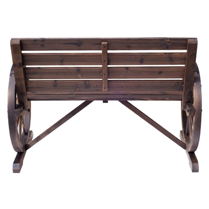 outsunny-2-seater-garden-bench-with-wooden-cart-wagon-wheel-rustic-high-back-brown