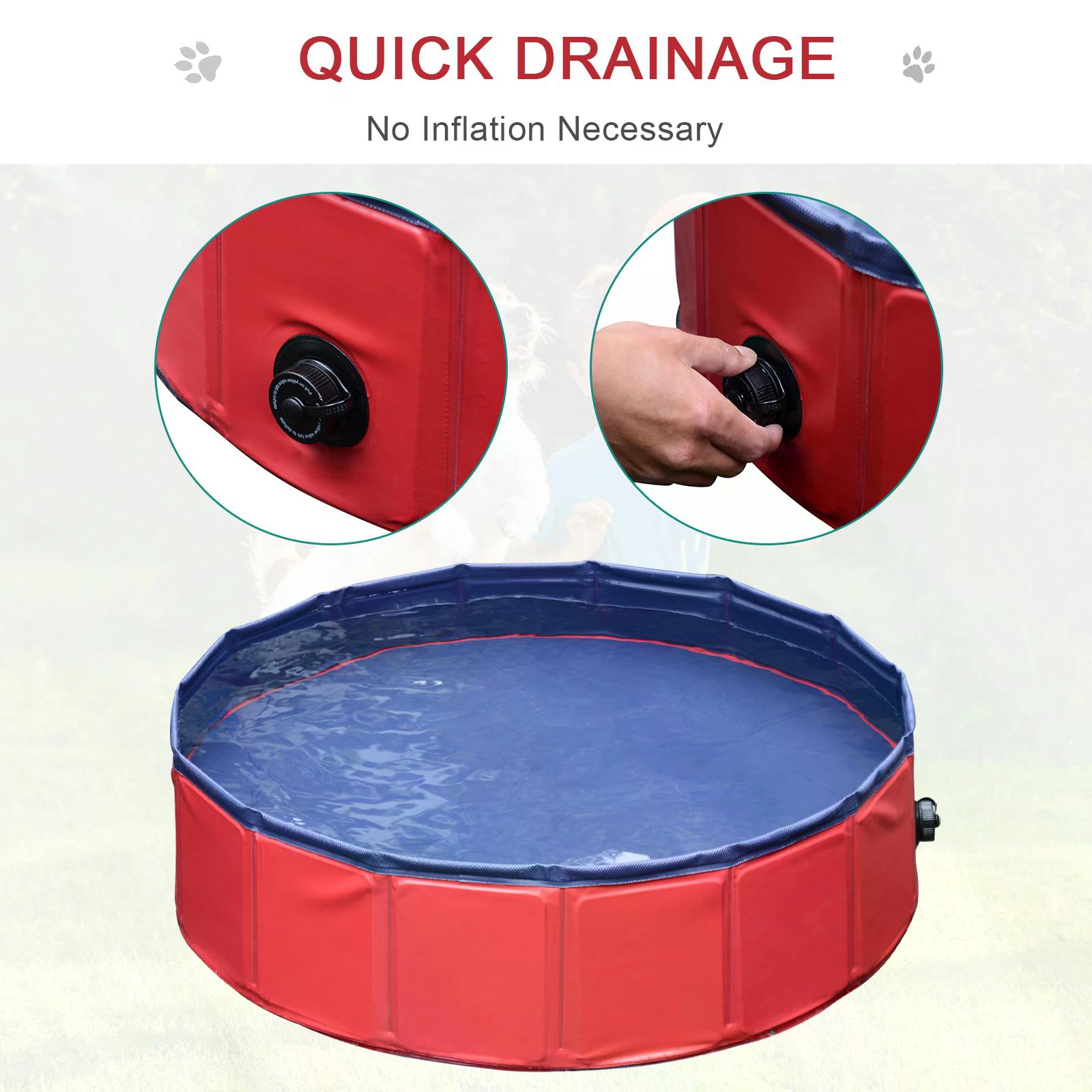 PawHut Pet Swimming Pool, Foldable, 80 cm Diameter-Red