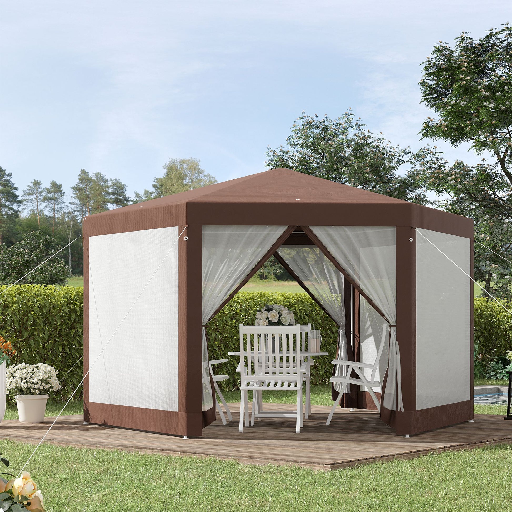 outsunny-hexagonal-garden-gazebo-patio-party-outdoor-canopy-tent-sun-shelter-with-mosquito-netting-and-zipped-door-brown