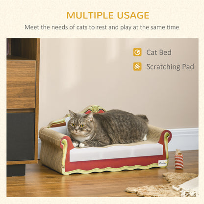 PawHut Cat Cardboard Scratcher, Lounge Sofa Bed with Catnip, 58 x 29.5 x 29cm