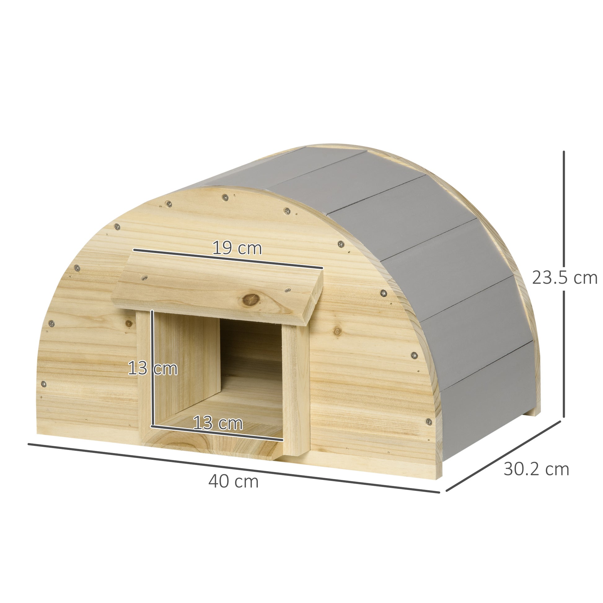 PawHut Wooden Hedgehog House Outdoor, Small Animal Shelter Hibernation Home, with 2 Doors, for Garden, 40 x 30.2 x 23.5 cm, Natural