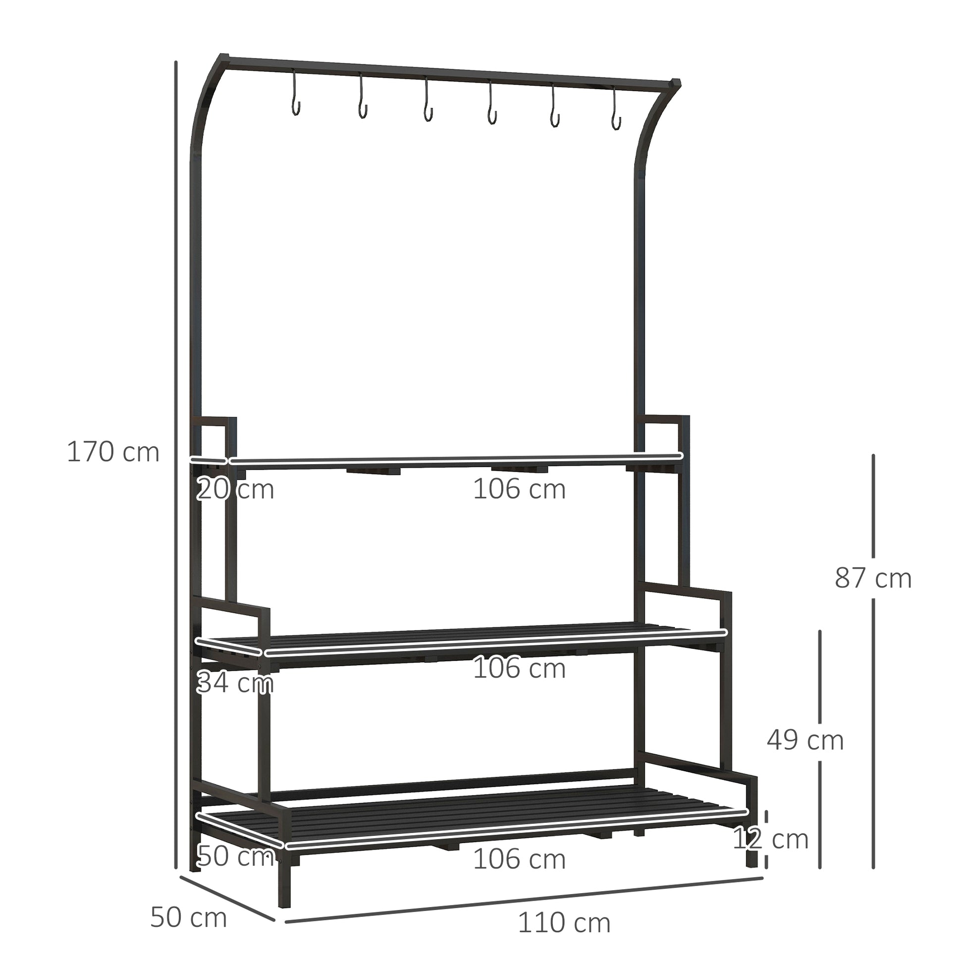 outsunny-3-tiered-plant-rack-with-hanging-hooks-tall-plant-stand-for-indoor-outdoor-porch-balcony-use-black