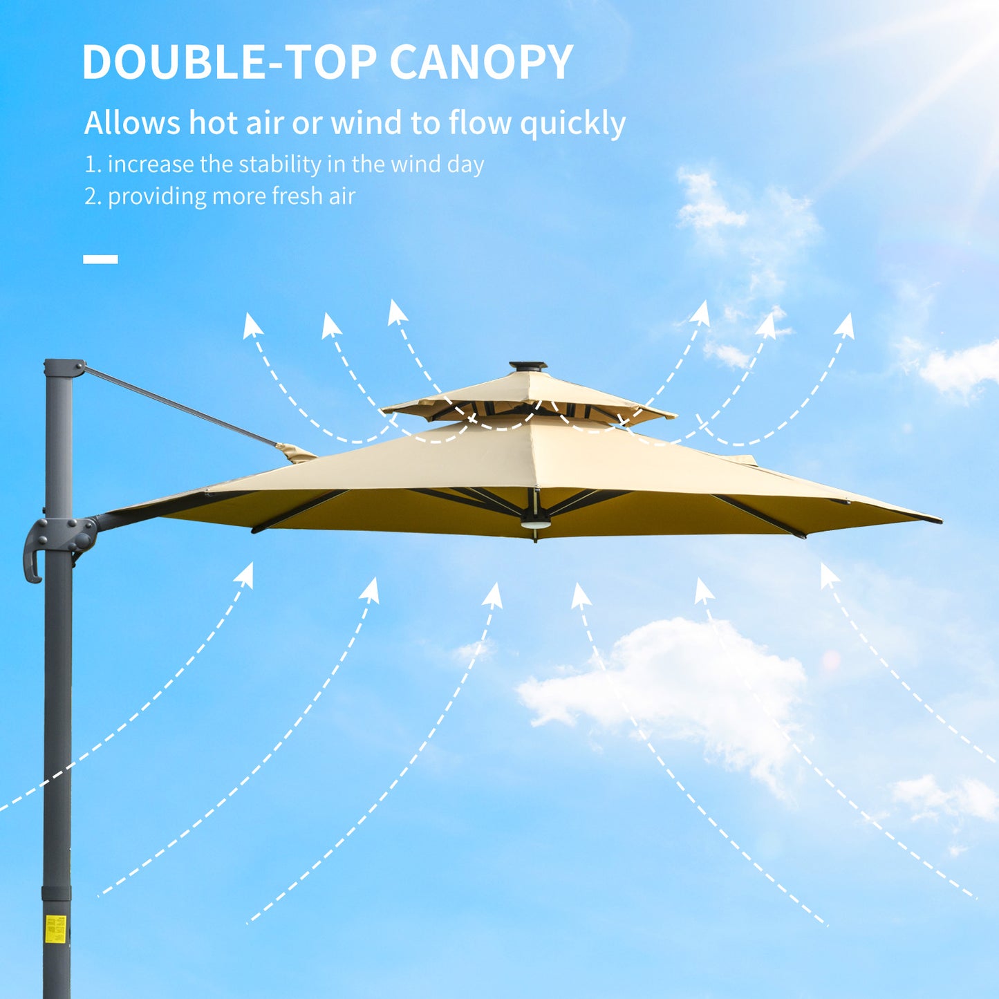 outsunny-3m-cantilever-parasol-w-solar-lights-power-bank-cross-base-adjustable-canopy-360-spin-outdoor-garden-umbrella-2-tier-roof-sun-shade-khaki