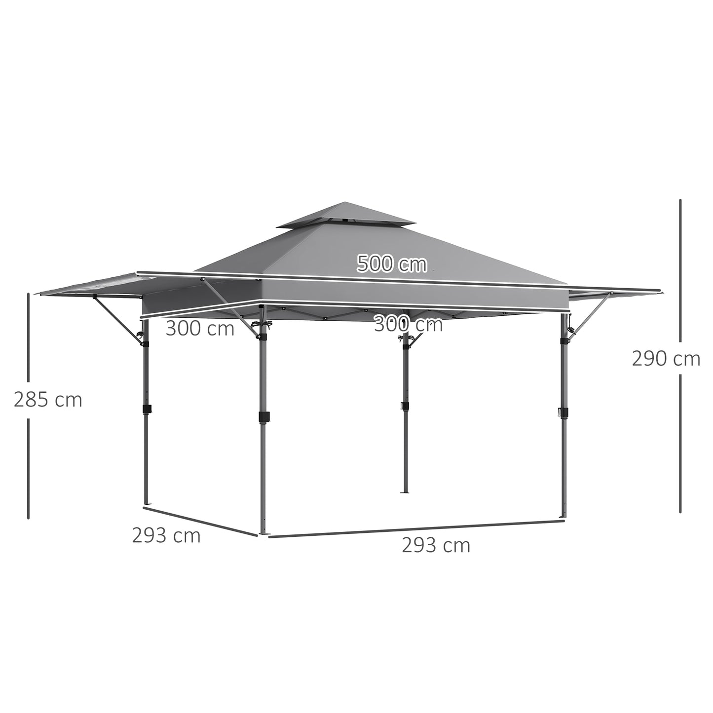 outsunny-5-x-3m-pop-up-gazebo-with-extend-dual-awnings-1-person-easy-up-marquee-party-tent-with-1-button-push-double-roof-wheeled-bag-sandbags-height-adjustable-instant-shelter-grey