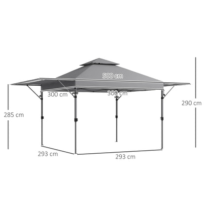 outsunny-5-x-3m-pop-up-gazebo-with-extend-dual-awnings-1-person-easy-up-marquee-party-tent-with-1-button-push-double-roof-wheeled-bag-sandbags-height-adjustable-instant-shelter-grey