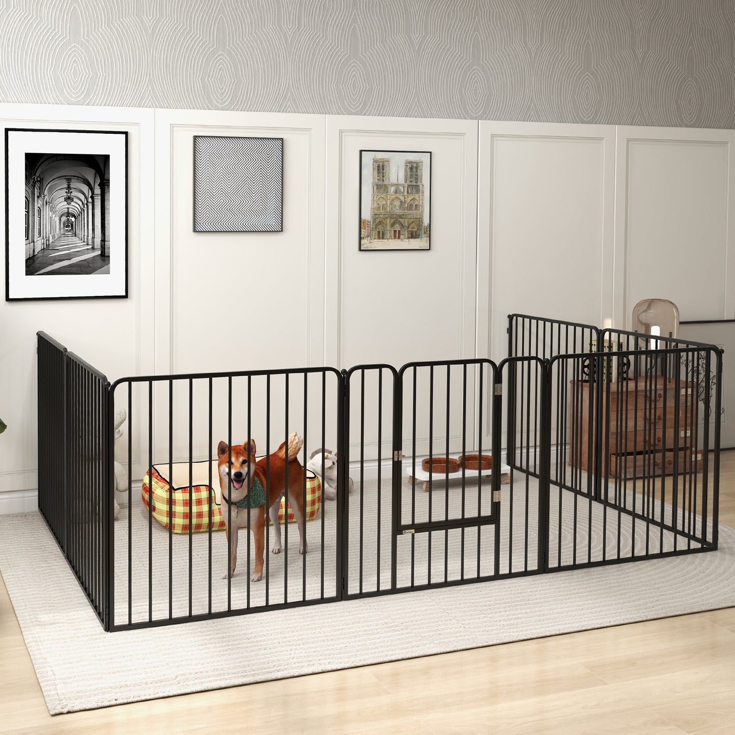 PawHut 8 Panels Heavy Duty Dog Pen, 80cm Height Pet Playpen for Indoor Outdoor, Small and Medium Dogs