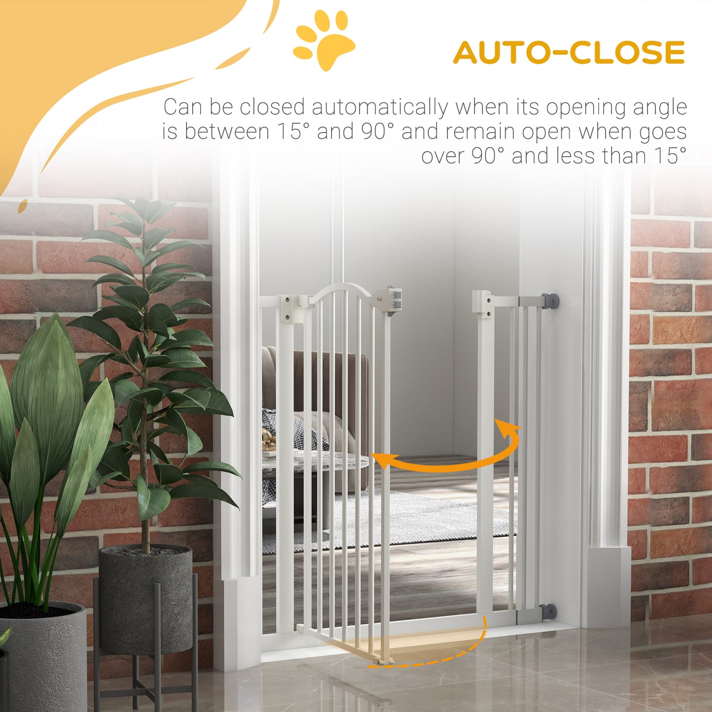 PawHut Metal 74-87cm Adjustable Pet Gate Safety Barrier w/ Auto-Close Door White