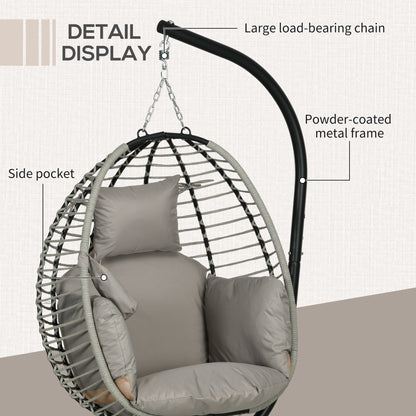 outsunny-outdoor-swing-chair-with-thick-padded-cushion-patio-hanging-chair-with-metal-stand-foldable-basket-cup-holder-rope-structure-for-indoor-outdoor-grey