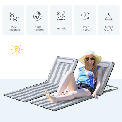 outsunny-set-of-2-foldable-garden-beach-chair-mat-lightweight-outdoor-sun-lounger-seats-adjustable-back-metal-frame-pe-fabric-head-pillow-light-grey