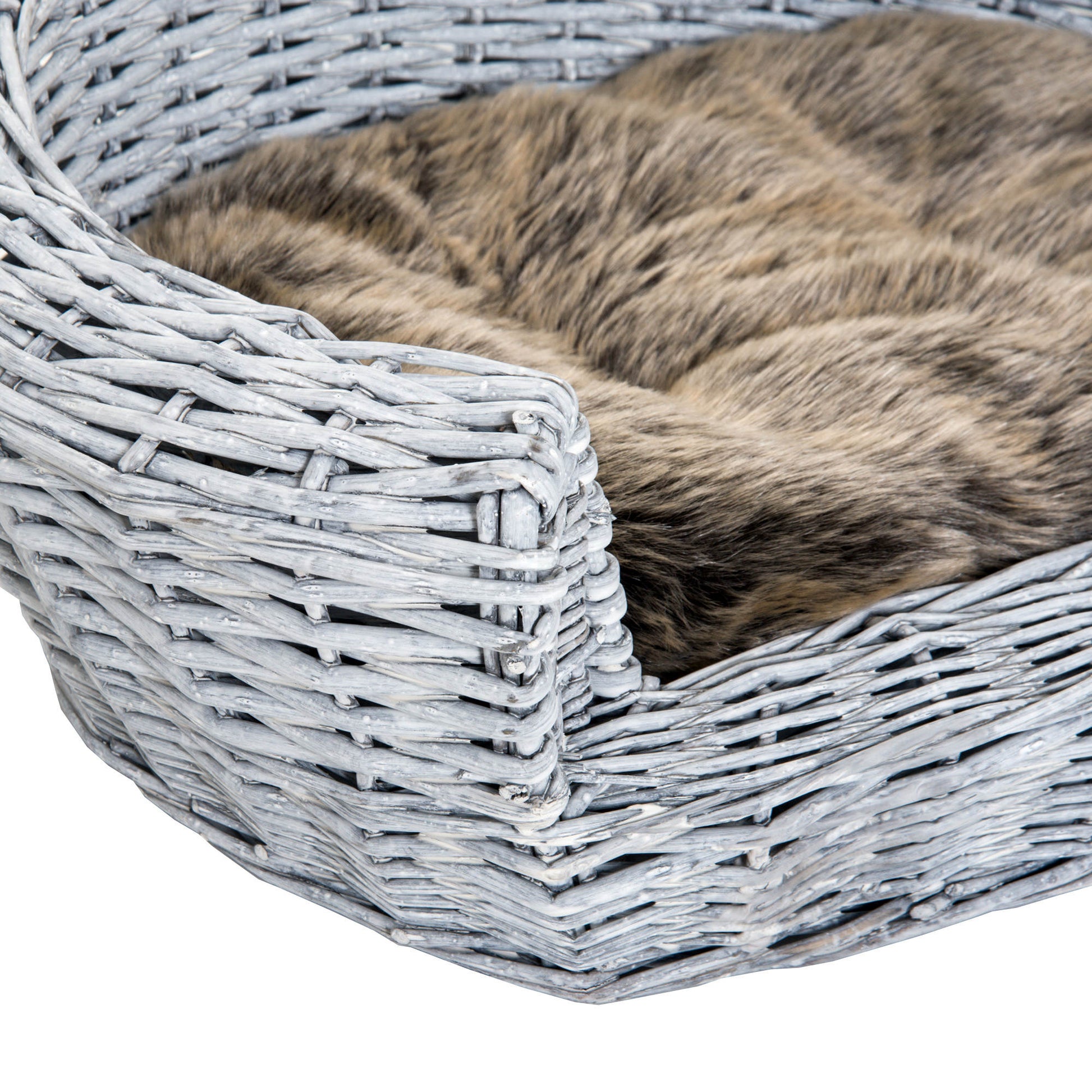 PawHut Pet Basket Sofa Bed, 57Lx46Wx17.5H cm, Willow Rattan-Grey