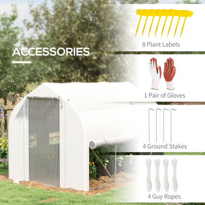 outsunny-3-x-2m-walk-in-polytunnel-greenhouse-zipped-roll-up-sidewalls-mesh-door-mesh-windows-tunnel-warm-house-tent-w-pe-cover-white