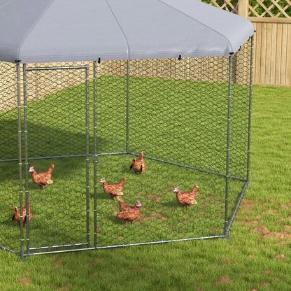 PawHut 4 x 3.5 x 2.6m Chicken Coop for 10-15 Chickens, Hens, Rabbits, Ducks, Outdoor Garden Chicken Run