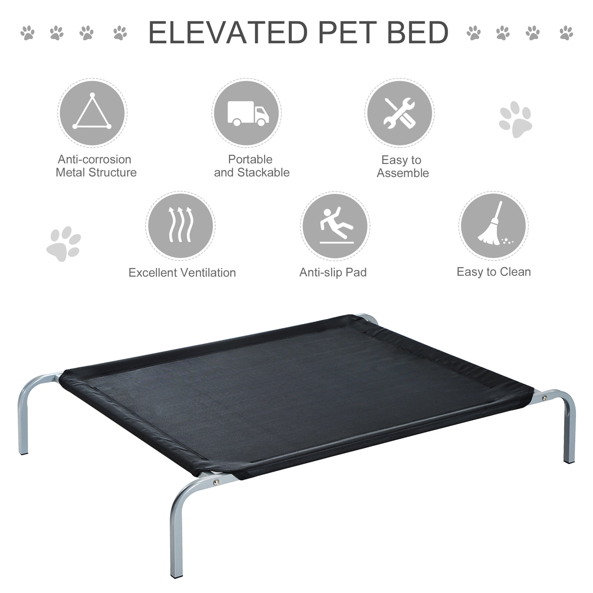 PawHut Elevated Pet Bed Portable Camping Raised Dog Bed w/ Metal Frame Black (Large)