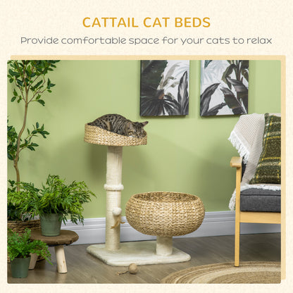 PawHut 72cm Cat Tree, Kitty Activity Center, Cat Climbing Toy, Cat Tower with 2 Cattail Beds Ball Toy Sisal Scratching Post, Beige